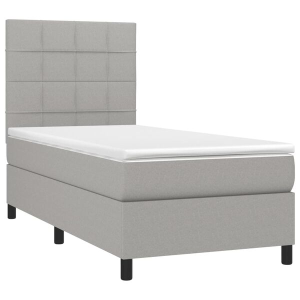 vidaXL Sommier &agrave; lattes de lit avec matelas Gris clair 90x200 cm Tissu