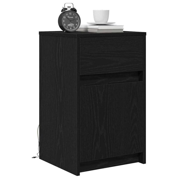 vidaXL Armoire de chevet LED 2 pcs Ch&ecirc;ne noir 38 x 34 x 61 cm
