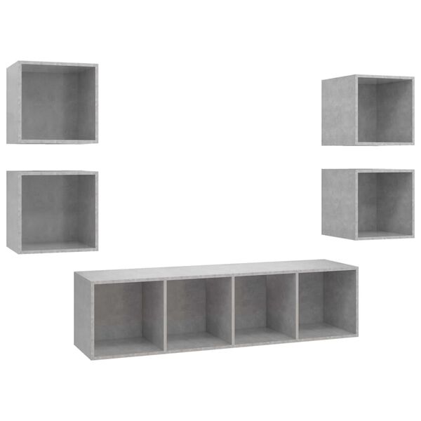 vidaXL Ensemble de meuble TV 5 pcs Gris b&eacute;ton Bois d'ing&eacute;nierie