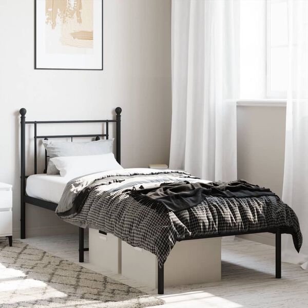vidaXL Cadre de lit m&eacute;tal sans matelas avec t&ecirc;te de lit noir 75x190 cm