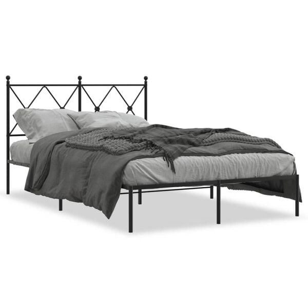 vidaXL Cadre de lit m&eacute;tal sans matelas avec t&ecirc;te de lit noir 120x200cm