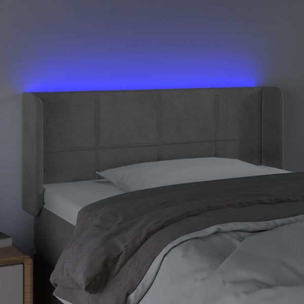 vidaXL T&ecirc;te de lit &agrave; LED Gris clair 93x16x78/88 cm Velours