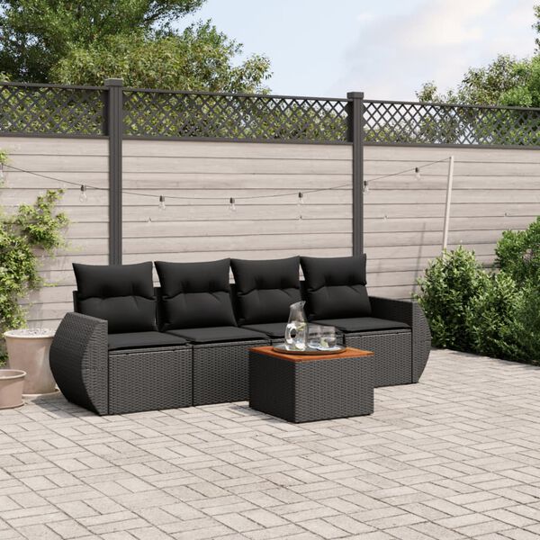 vidaXL Salon de jardin 5 pcs avec coussins noir r&eacute;sine tress&eacute;e