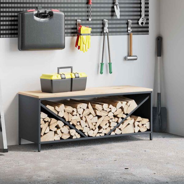 vidaXL Étagère à bois de chauffage avec plateau en bois anthracite
