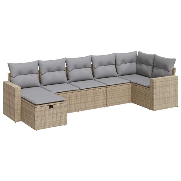 vidaXL Salon de jardin avec coussins 7 pcs beige r&eacute;sine tress&eacute;e