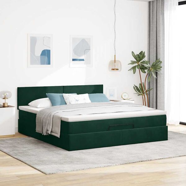vidaXL Cadre de lit ottoman avec matelas vert fonc&eacute; 200x200 cm velours