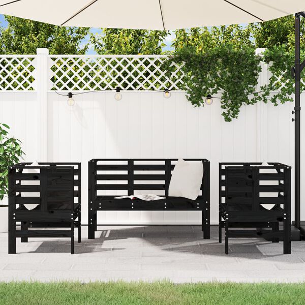 vidaXL Salon de jardin 3 pcs noir bois massif de pin
