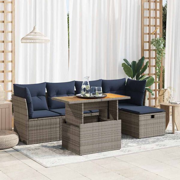 vidaXL Salon de jardin avec coussins 6 pcs gris résine tressée acacia