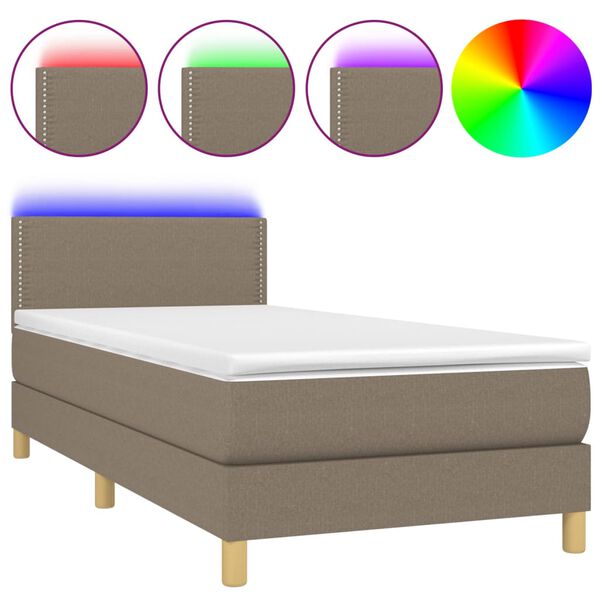 vidaXL Sommier &agrave; lattes de lit avec matelas LED Taupe 90x190 cm Tissu