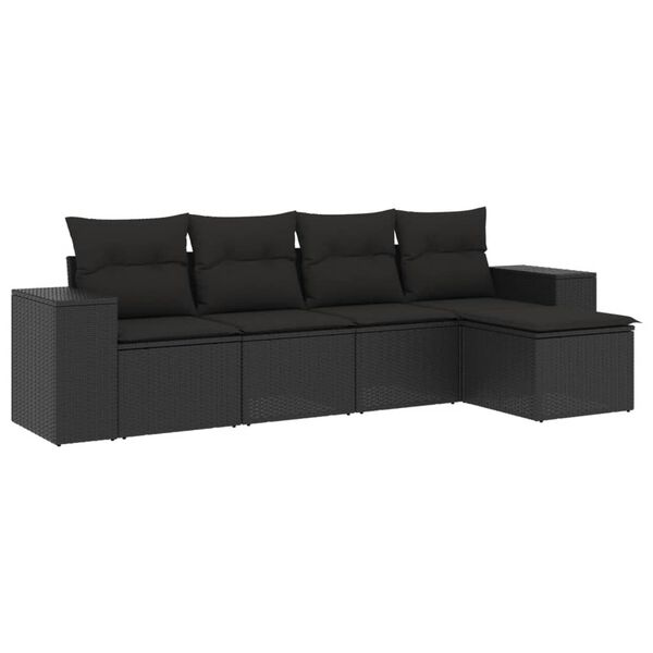 vidaXL Salon de jardin 5 pcs avec coussins noir r&eacute;sine tress&eacute;e