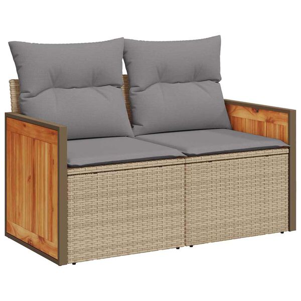 vidaXL Salon de jardin avec coussins 5 pcs beige r&eacute;sine tress&eacute;e acacia