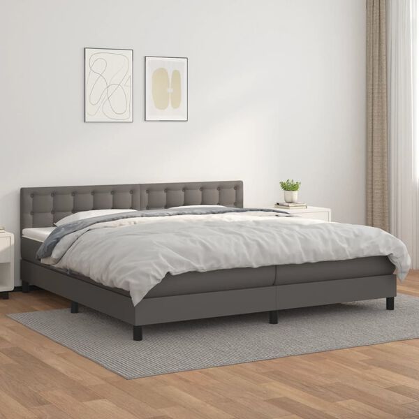 vidaXL Sommier &agrave; lattes de lit avec matelas Gris 200x200 cm Similicuir