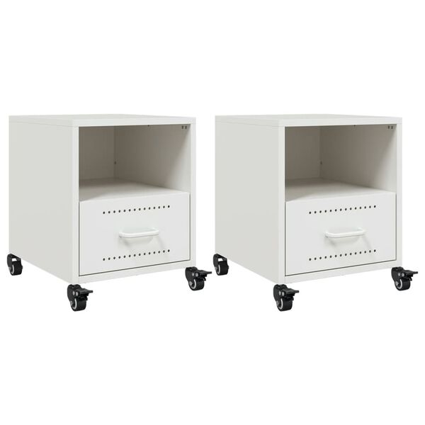 vidaXL Tables de chevet 2 pcs blanc 36x39x43,5 cm acier