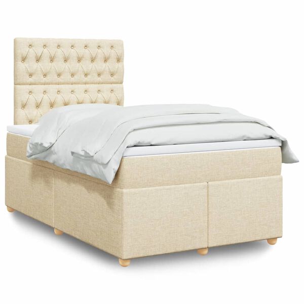 vidaXL Sommier &agrave; lattes de lit avec matelas Cr&egrave;me 120x200 cm Tissu