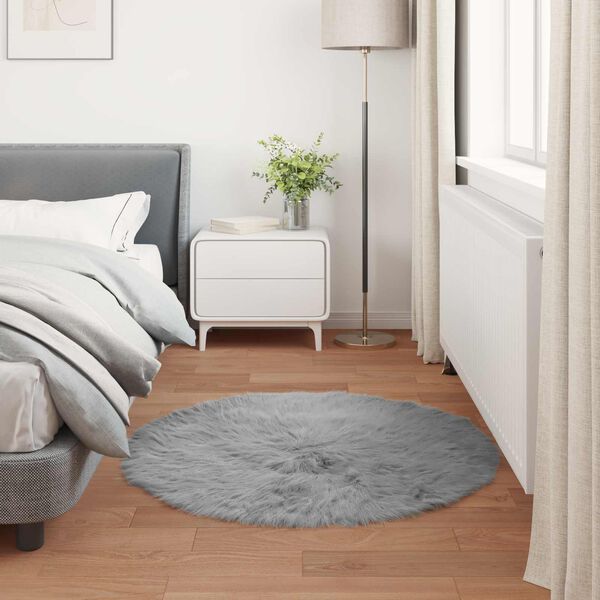 vidaXL Tapis en fausse Tafalla Gris &Oslash; 120 cm Polyester