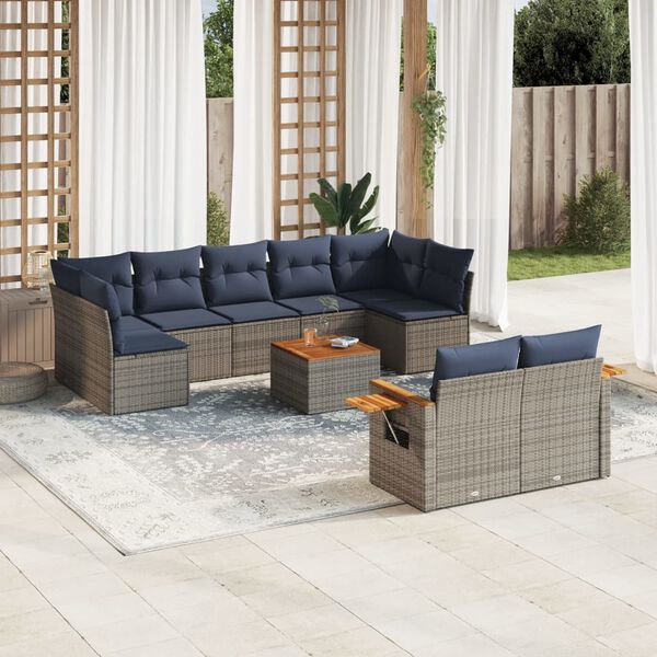 vidaXL Salon de jardin 10 pcs avec coussins gris r&eacute;sine tress&eacute;e