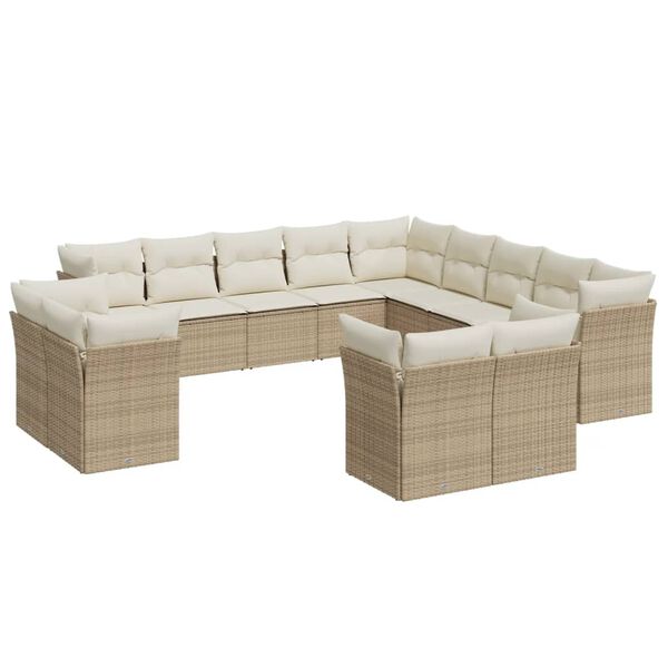vidaXL Salon de jardin avec coussins 13 pcs beige r&eacute;sine tress&eacute;e