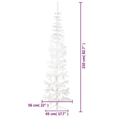 vidaXL Demi sapin de Noël artificiel mince avec support Blanc 210 cm