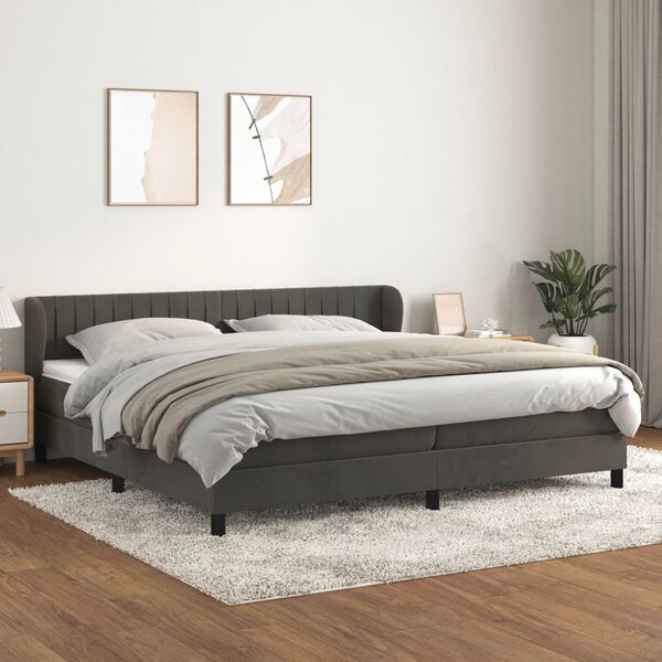 vidaXL Sommier &agrave; lattes de lit et matelas Gris fonc&eacute; 200x200cm Velours