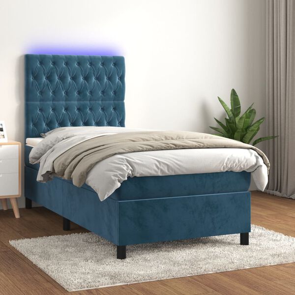 vidaXL Sommier &agrave; lattes de lit matelas et LED Bleu fonc&eacute; 100x200 cm
