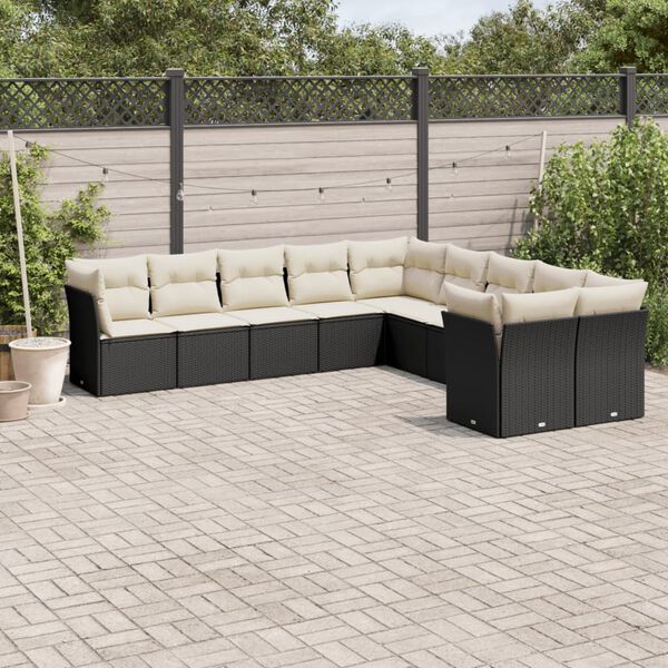 vidaXL Salon de jardin 10 pcs avec coussins noir r&eacute;sine tress&eacute;e