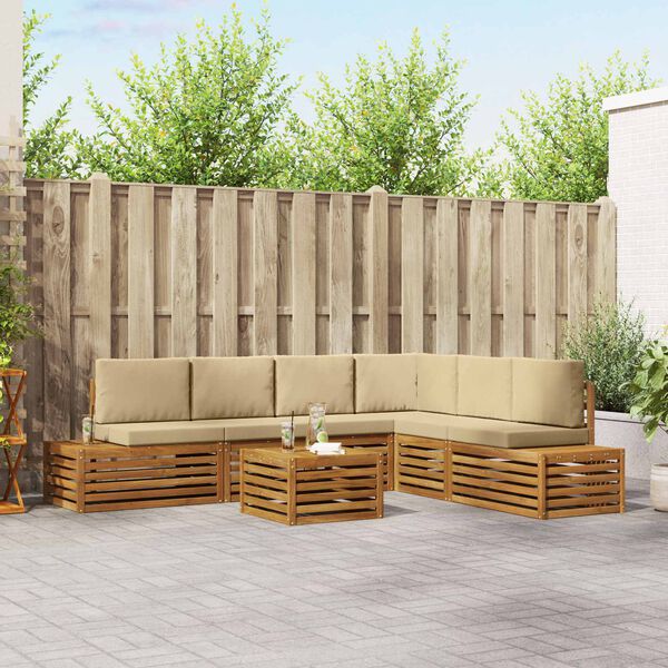 vidaXL Ensemble de canap&eacute;s d'ext&eacute;rieur 7 Pi&egrave;ce Naturel et Beige