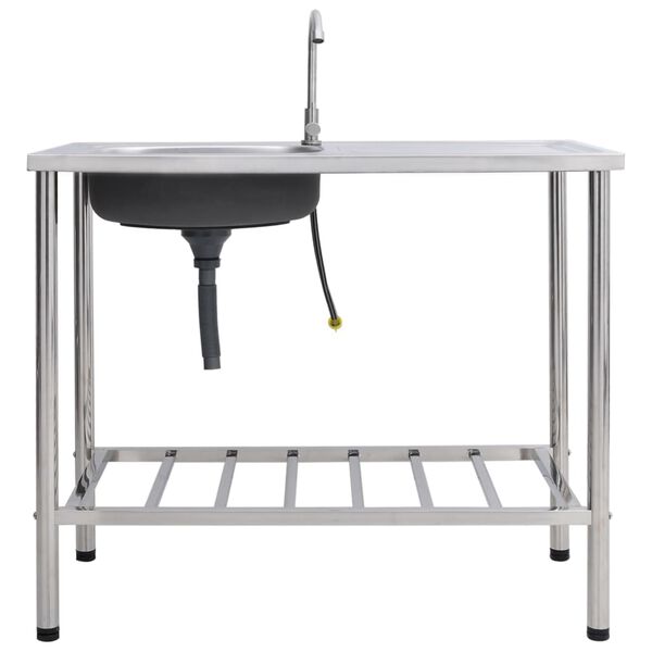 vidaXL &Eacute;vier de camping Seul lavabo avec robinet Acier inoxydable