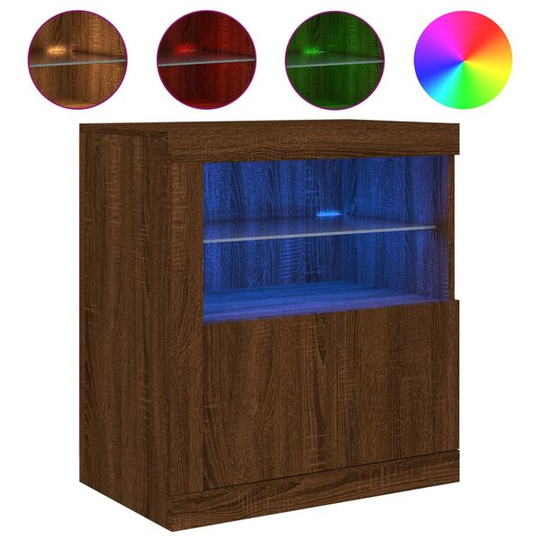 vidaXL Buffet avec lumi&egrave;res LED ch&ecirc;ne marron 60,5x37x67 cm