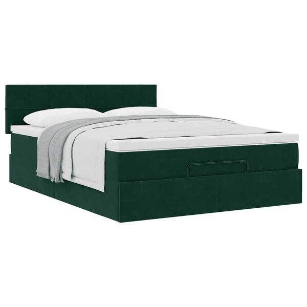 vidaXL Cadre de lit ottoman avec matelas vert fonc&eacute; 140x190 cm velours