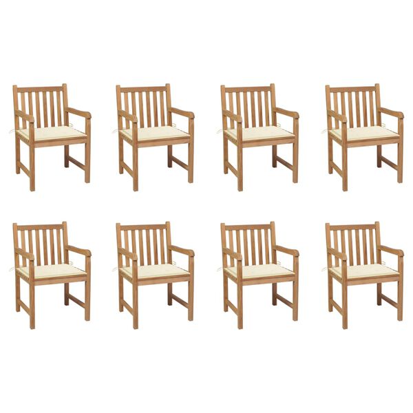 vidaXL Chaises de jardin lot de 8 avec coussins cr&egrave;me Bois teck massif