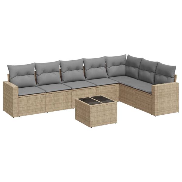vidaXL Salon de jardin avec coussins 8 pcs beige r&eacute;sine tress&eacute;e