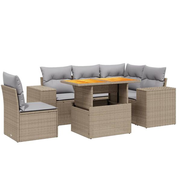 vidaXL Salon de jardin avec coussins 6 pcs beige r&eacute;sine tress&eacute;e