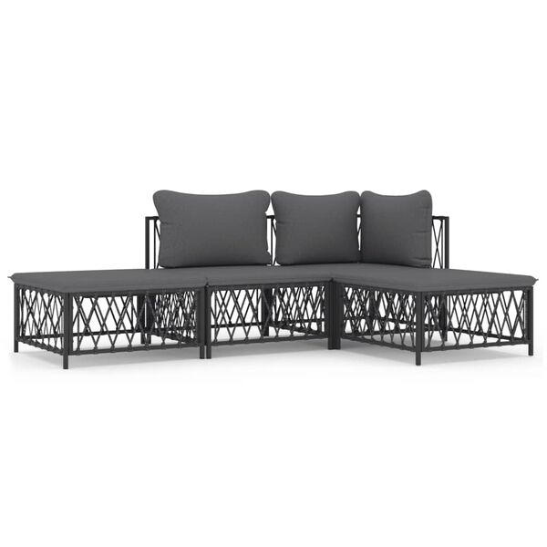 vidaXL Salon de jardin avec coussins 4 pcs anthracite acier
