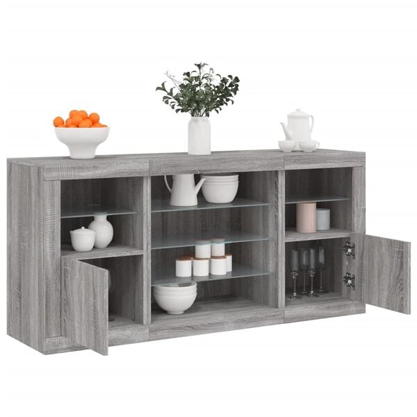 vidaXL Buffet avec lumi&egrave;res LED sonoma gris 142,5x37x67 cm