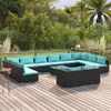 vidaXL Salon de jardin 13 pcs avec coussins Noir R&eacute;sine tress&eacute;e