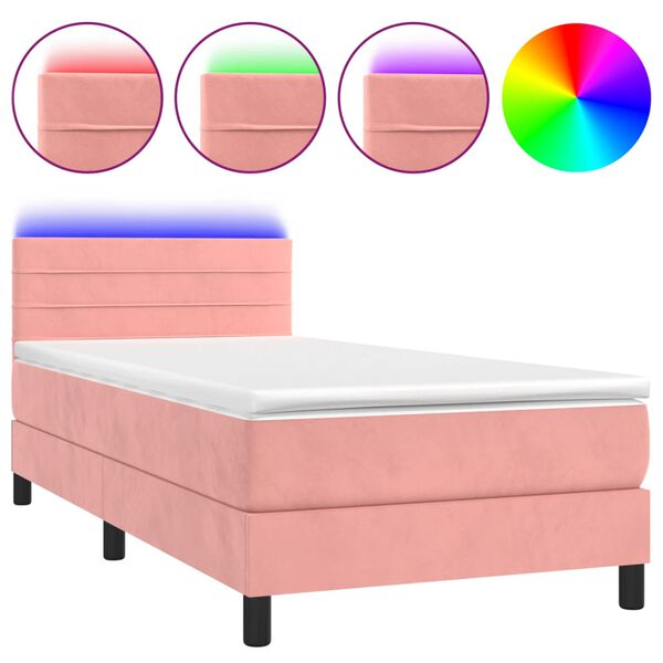 vidaXL Sommier &agrave; lattes de lit avec matelas et LED Rose 100x200 cm
