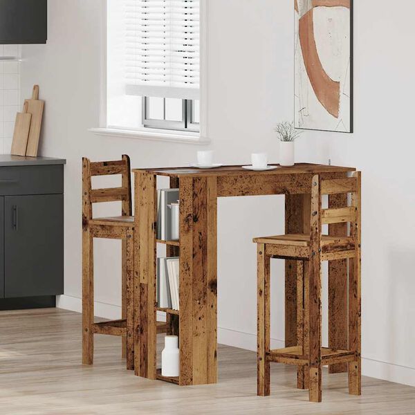 vidaXL Table de bar avec &eacute;tag&egrave;re vieux bois bois d'ing&eacute;nierie
