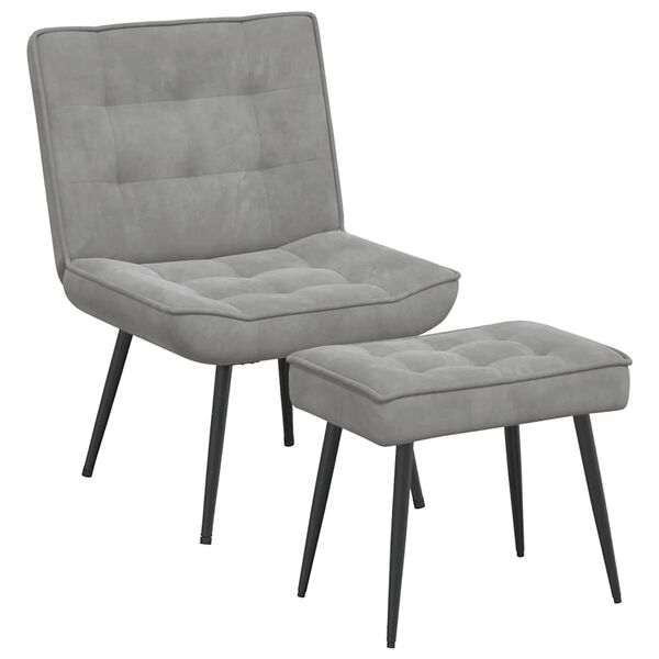 vidaXL Chaise de relaxation avec tabouret Gris clair Velours
