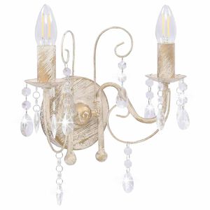 vidaXL Applique murale &agrave; perles Blanc antique 2 ampoules E14