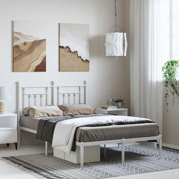 vidaXL Cadre de lit m&eacute;tal sans matelas et t&ecirc;te de lit blanc 135x190 cm