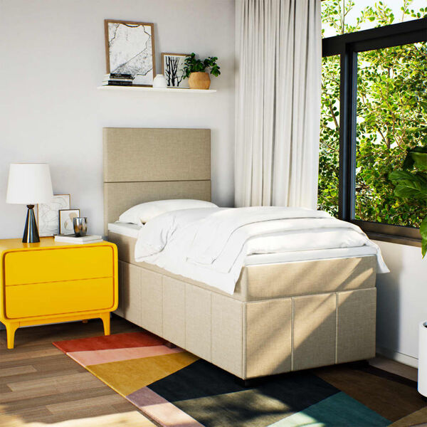 vidaXL Sommier &agrave; lattes de lit avec matelas Cr&egrave;me 90x200 cm Tissu