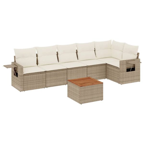 vidaXL Salon de jardin avec coussins 7 pcs beige r&eacute;sine tress&eacute;e