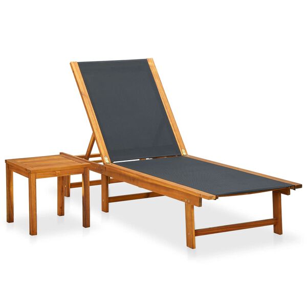 vidaXL Chaise longue avec table Bois d'acacia solide et textil&egrave;ne
