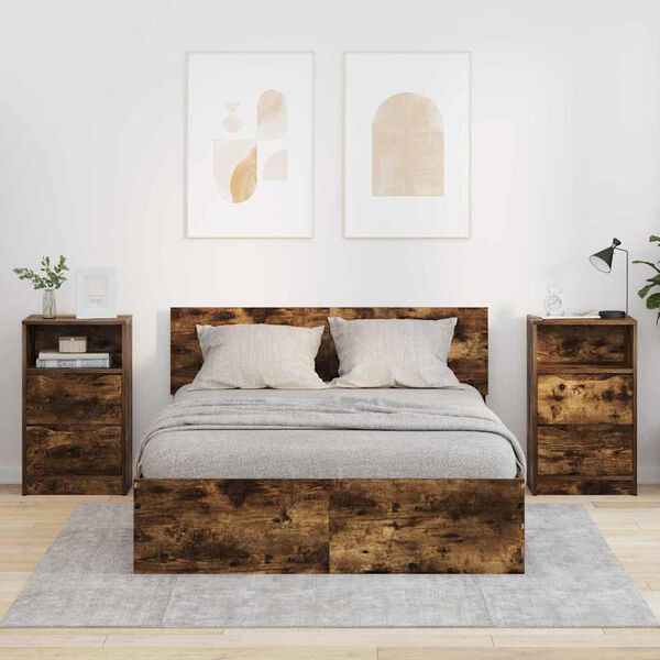 vidaXL Tables de chevet avec tiroir 2 pcs Ch&ecirc;ne fum&eacute; 40 x 30 x 467 cm