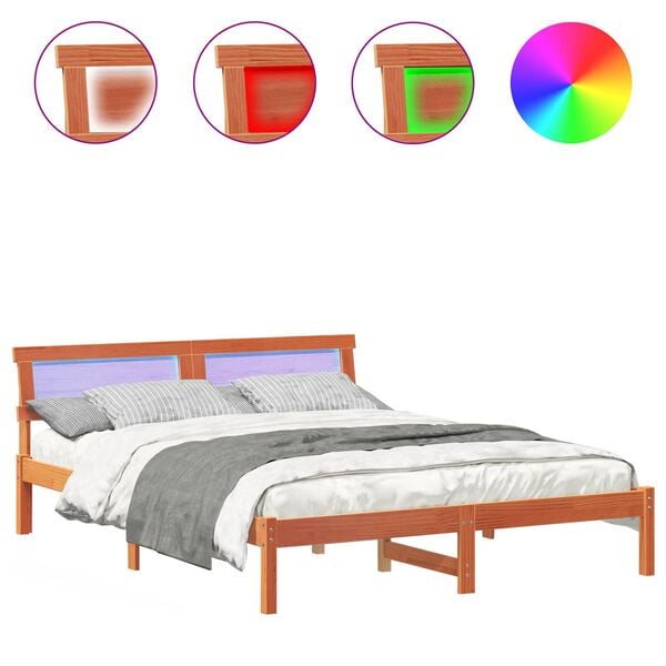 vidaXL Cadre de lit avec t&ecirc;te de lit Brun cire 160 x 200 cm Pin massif