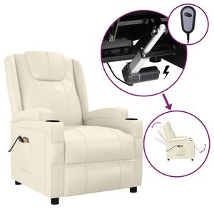 vidaXL Fauteuil &eacute;lectrique de massage Cr&egrave;me blanc Similicuir