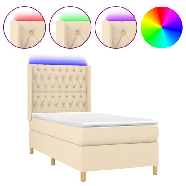vidaXL Sommier &agrave; lattes de lit matelas et LED Cr&egrave;me 80x200cm Tissu