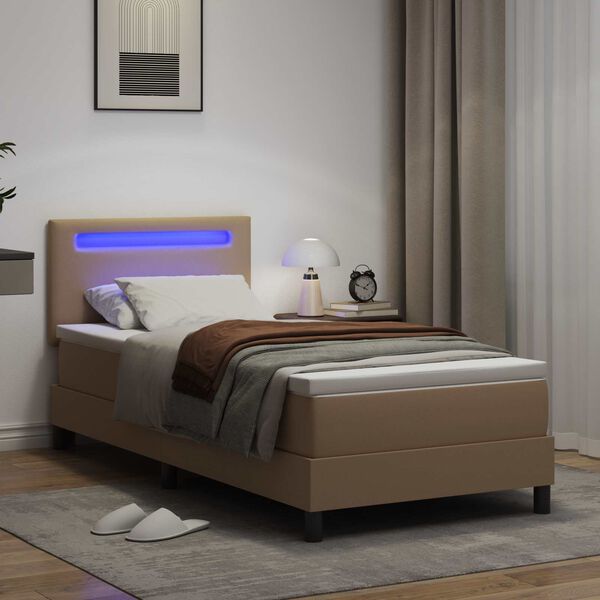 vidaXL Lit &agrave; ressorts avec matelas Cappuccino 90 x 190 cm Simili cuir