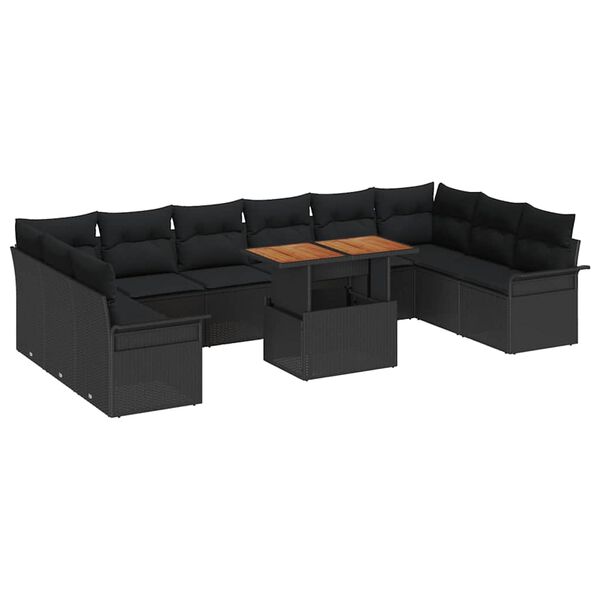 vidaXL Ensemble de canap&eacute; de jardin avec coussin 11 pcs Noir