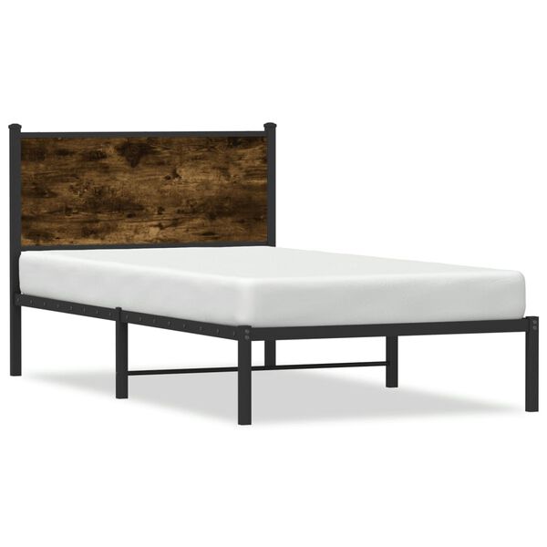 vidaXL Cadre de lit en métal sans matelas chêne fumé 100x190 cm